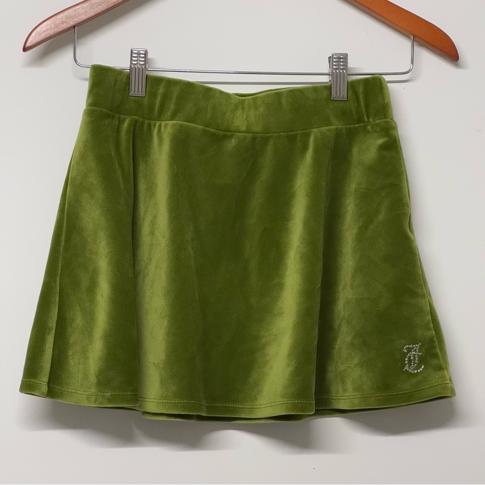Juicy Couture Green Elastic Waist Mini Skirt Velour